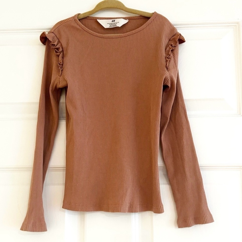 H&M Girls Ruffle Detail Ribbed Long Sleeve Top - Picture 2 of 9